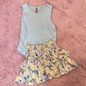 Splendid Baby Blue Sleeveless Top and Colorful Ruffled Skirt Set
